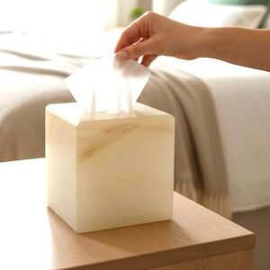 White Square Marble Tissue Box